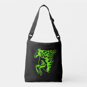 Lime Green Pony Horse Stallion Steed Line Art Crossbody Tas