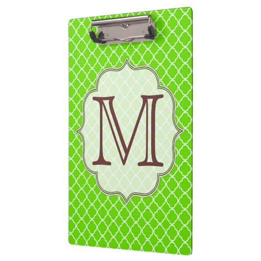 Lime Green Quarterfoil Latti Monogram Clip Board Klembord (Links)