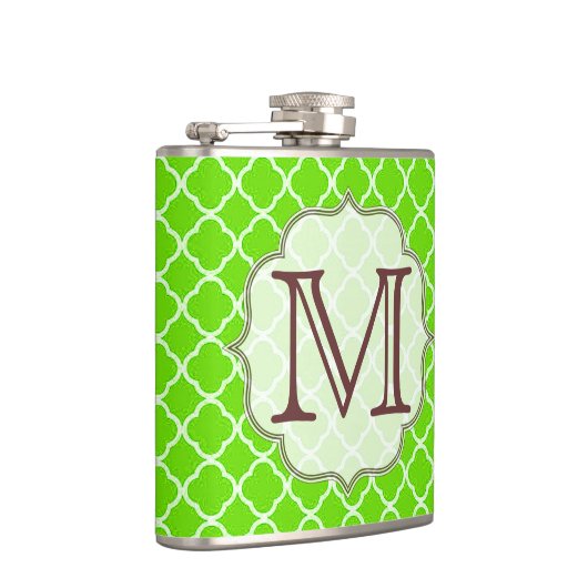 Lime Green Quarterfoil Monogram Whiskey Flask Heupfles (Rechts)