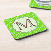 Lime Green Quarterfoil Monogramme Dessous de verre (Côté gauche)