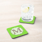 Lime Green Quarterfoil Monogramme Dessous de verre (Côté Droit)