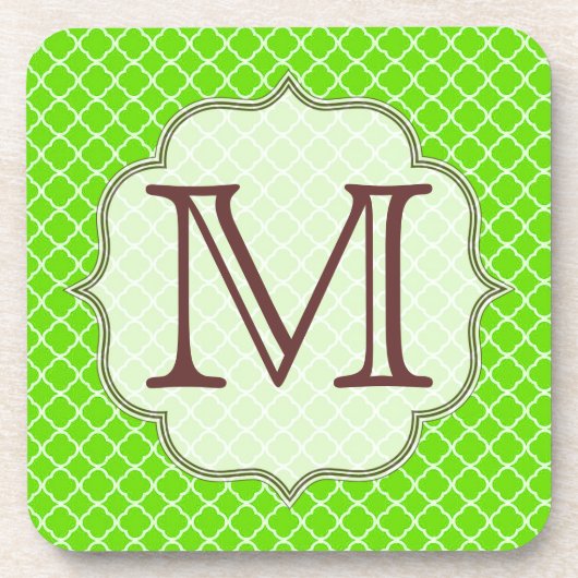 Lime Green Quarterfoil Monogramme Dessous de verre (Devant)