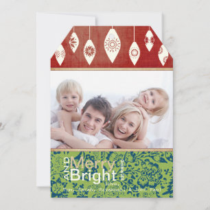 Lime Green Red Merry en Bright Family Photo Card Feestdagenkaart