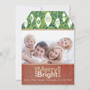 Lime Green Red Merry en Bright Family Photo Card Feestdagenkaart