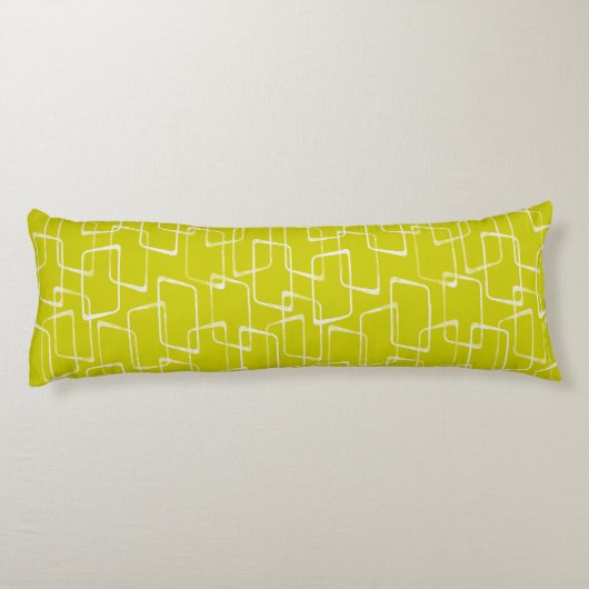 Lime Green Retro Lino Print Geometrisch patroon Lichaamskussen (Achterkant)