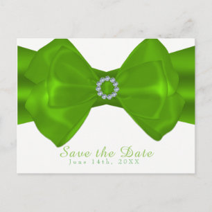 Lime Green Ribbon & Diamonds Elegant Save the Date Aankondigingskaart