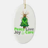 Lime Green Ribbon Peace Love, Joy & Cure Keramisch Ornament (Rechts)