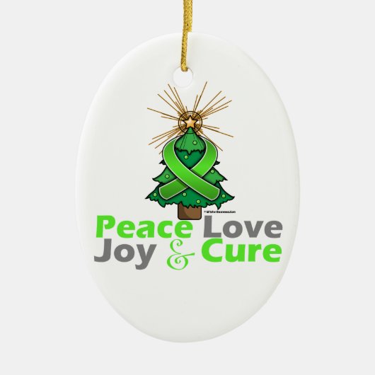 Lime Green Ribbon Peace Love, Joy & Cure Keramisch Ornament (Voorkant)