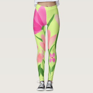 Lime Green- Roze Floral-Leggings Leggings
