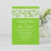 Lime Green Rustic Burlap Linen Wedding Invitations Kaart (Staand voorkant)