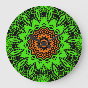 Lime Green Sinaasappel Black Lace Doily Mandala Sn Grote Klok