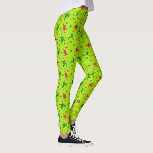Lime Green Ski Tricks Pattern Kerstmis Leggings (Rechts)