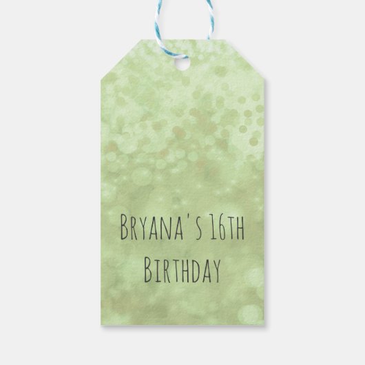 Lime Green Sparkle Glam Birthday Party Favor Cadeaulabel (Achterkant)