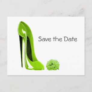 Lime Green Stiletto Schoen en Roos Aankondigingskaart