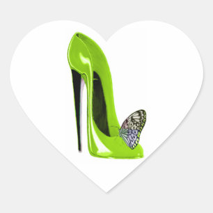 Lime Green Stiletto Shoe and Butterfly Hart Sticker