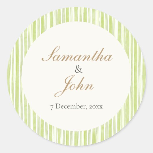 Lime Green Stripe Wedding Envelope Seal Sticker (Voorkant)