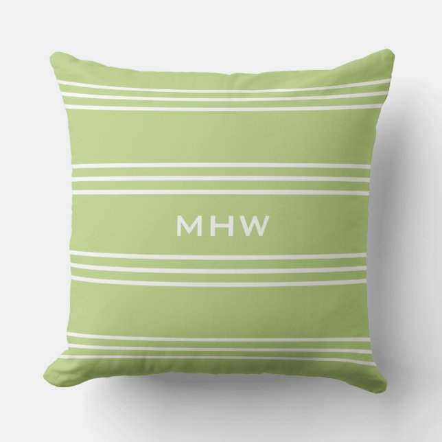 Lime Green Stripes aangepaste monogram gooi kussen (Voorkant)