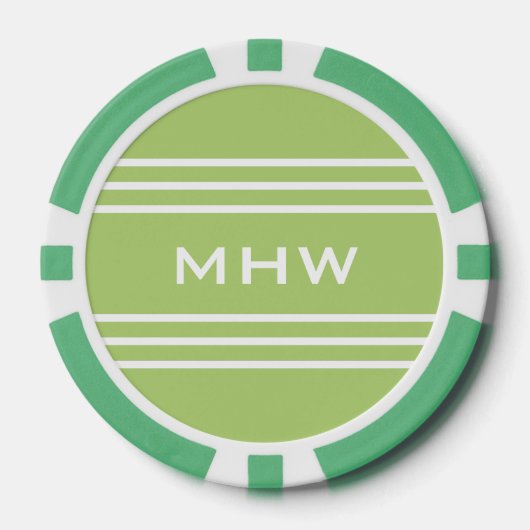 Lime Green Stripes aangepaste monogram poker chips (Voorkant)
