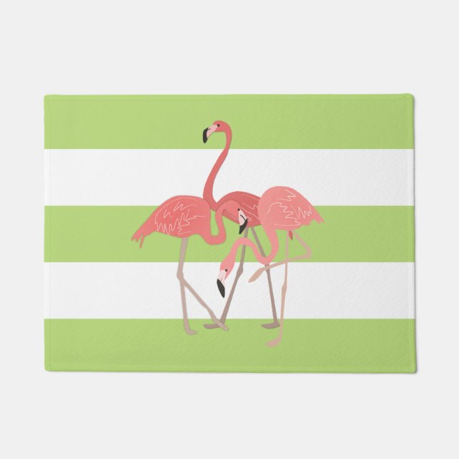 Lime Green Stripes en Flamingo's Deurmat (Voorkant)