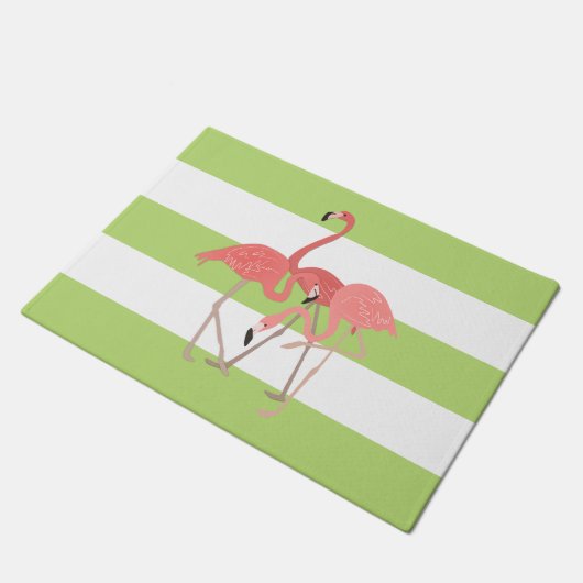 Lime Green Stripes en Flamingo's Deurmat (Schuin)