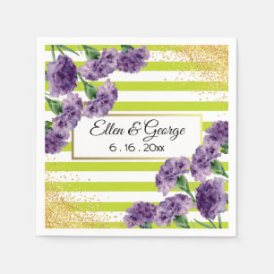 Lime Green Stripes Paarse anjers Gold Confetti Servet