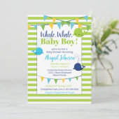 Lime Green Stripes Whale Het is een jongen Baby sh Kaart (Staand voorkant)