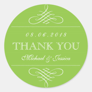 Lime Green Swirls Curl Ornament Weddenschappen Ronde Sticker