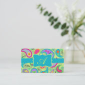 Lime Green Turquoise Modern Paisley Monogram Visitekaartje (Staand voorkant)