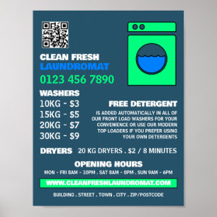 Lime Green Washer, Laundromat, Cleaning Service Poster