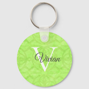 Lime Green Waterverf Monogram Naam Sleutelhanger