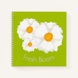 Lime Green White Floral Spiral Notitieboek