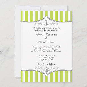 Lime Green White Grey Nautical Wedding Invitation Kaart