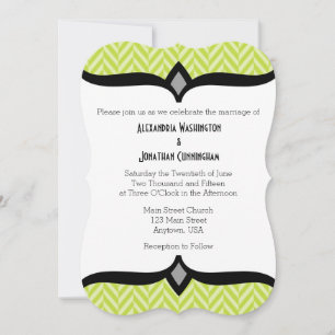 Lime Green White Herringbone Wedding Invitation Kaart