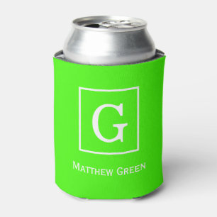 Lime Green White Initiaal monogram Blikjeskoeler