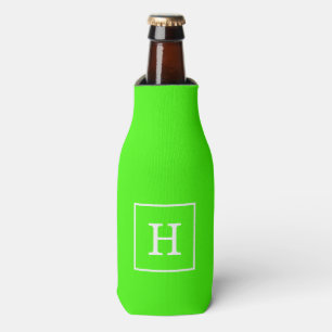 Lime Green White Initiaal monogram Flesjeskoeler