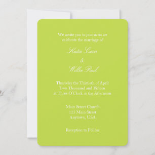 Lime Green White Plain Simple Wedding Invitation Kaart