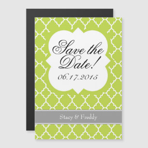 Lime Green White Quatrefoil bewaart de Date Magnet Magnetische Uitnodiging