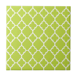 Lime Green White Quatrefoil Moroccan Pattern Tegeltje