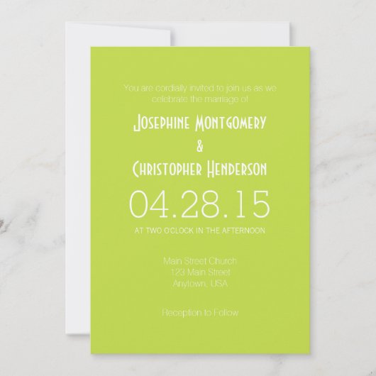 Lime Green White Simple Modern Wedding Invitation Kaart (Voorkant)