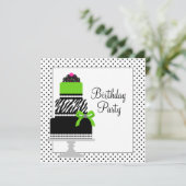 Lime Green Zebra Cake Cupcake verjaardagsfeestje Kaart (Staand voorkant)
