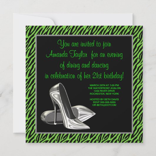 Lime Green Zebra High Heels Verjaardagsfeest Kaart (Achterkant)