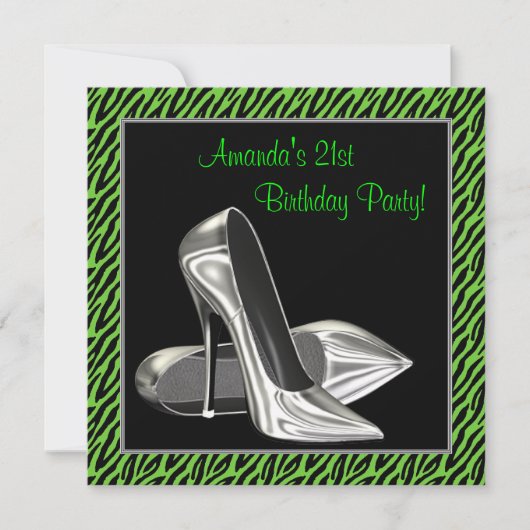 Lime Green Zebra High Heels Verjaardagsfeest Kaart (Voorkant)