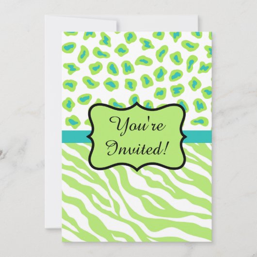 Lime Green Zebra Leopard Invitation (Devant)