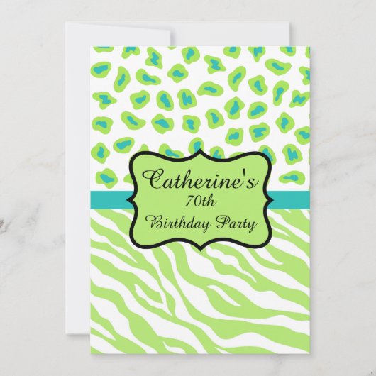 Lime Green Zebra Leopard Invitation 70e anniversai (Devant)