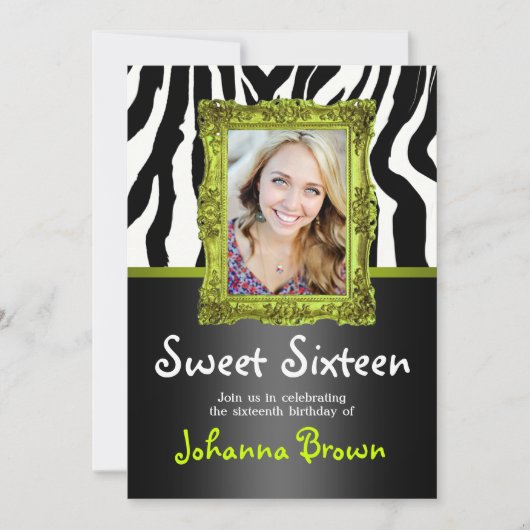 Lime Green Zebra - Photo - Sweet 16 Invitation (Devant)