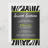 Lime Green Zebra - Photo - Sweet 16 Invitation (Dos)