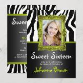 Lime Green Zebra - Photo - Sweet 16 Invitation (Devant / Derrière)