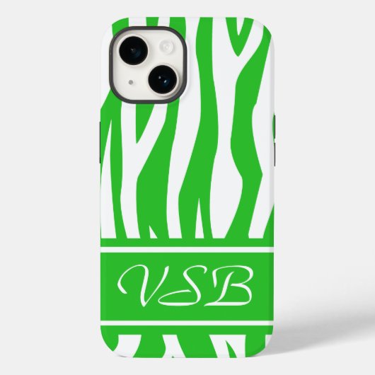 Lime Green Zebra Print met monogram Case-Mate iPhone Case (Achterkant)