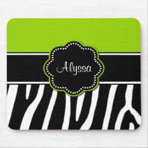 Lime Green Zebra Print Mousepad Muismat