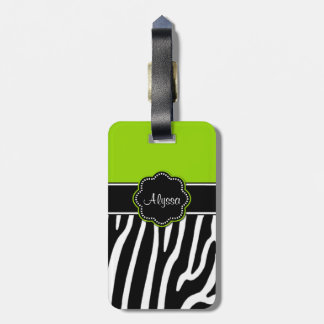Lime Green Zebra Print Personalized Bagagelabel
